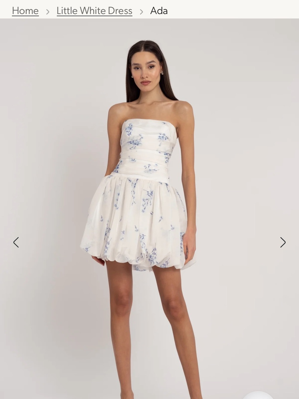 Jenny Yoo White Strapless Mini Dress with Blue Floral Print